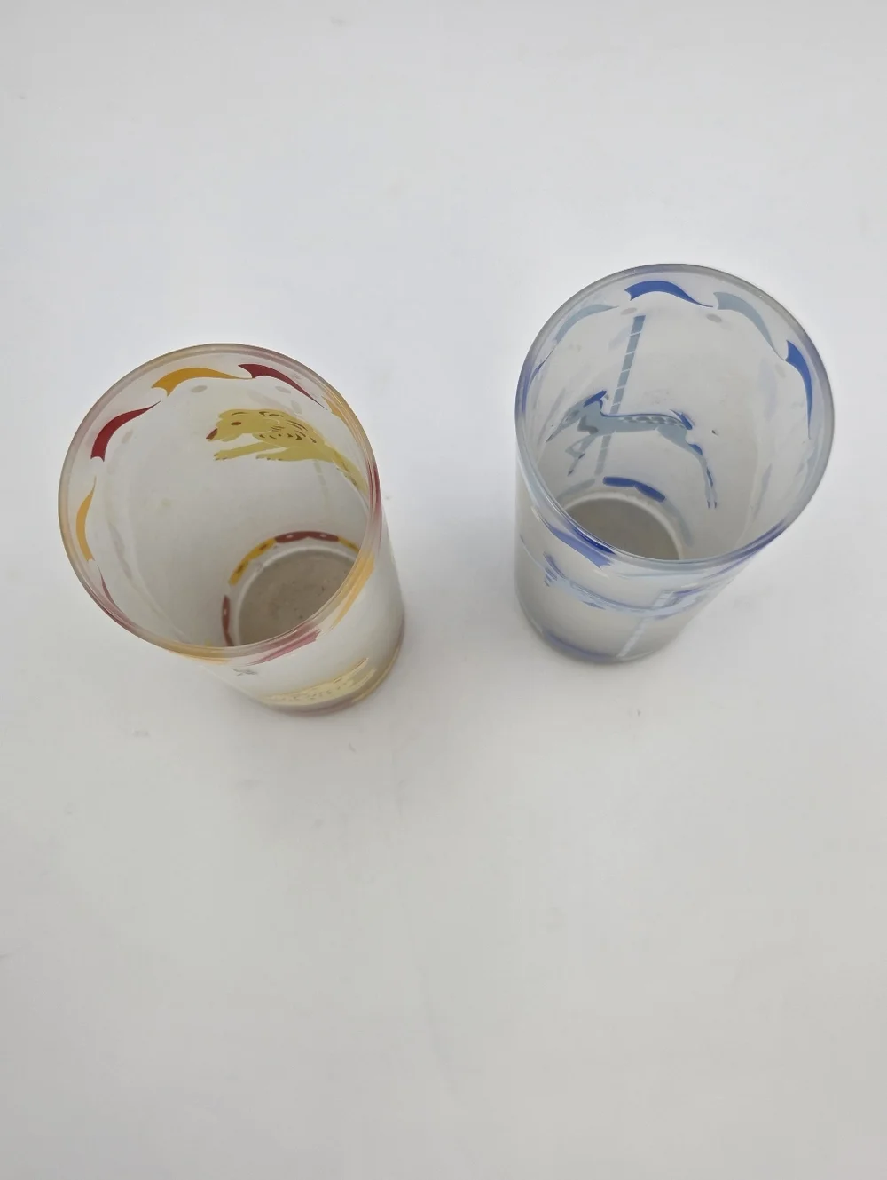 Libbey Frosted Carousel Tumblers Lion & Deer/Fawn Glass 7” Set Of 2